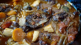 Daube niçoise with porcini mushrooms, cooked at low temperature for 4 hours in the oven.