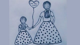 How to draw a Sketch of Two sisters/ Lovely drawing sisters/easy sketch tutorial 💕