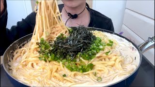 【ASMR，咀嚼音】Cream Spaghetti with Cod Roe Sauce！たらこクリームパスタ！