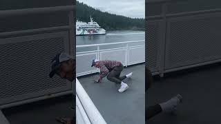 Passenger gets caught off guard by the ferry horn!