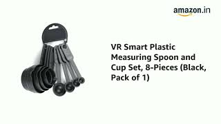 VR Smart Plastic Measuring Spoon and Cup Set, 8-Pieces (Black, Pack of 1)