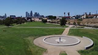 Drone footage of Los Angeles State Historic Park in L.A.'s Chinatown