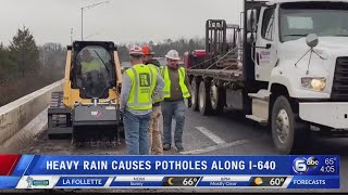 Heavy rain causes potholes along I-640