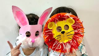 DIY animals masks with paper plate and paper | 动物面具