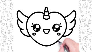 💝Draw a Cute Unicorn Heart With Wings💖