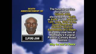 Cliford John ~ Short Obituary
