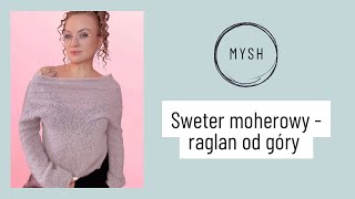 Sweter moherowy z opadającym ramieniem off shoulder - raglan od góry