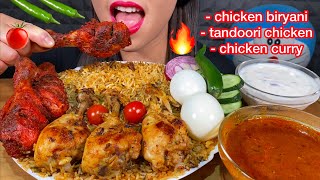 ASMR CHICKEN BIRYANI, CHICKEN CURRY, TANDOORI CHICKEN, RAITA, CHILI MASSIVE Eating Sounds