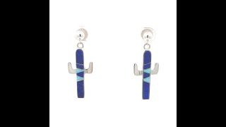 Calvin Begay Jewelry Genuine Blue Lapis Sterling Silver Cactus Earrings