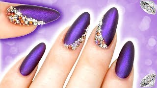 LUXE PURPLE VELVET CRYSTAL NAIL ART, Holo Multichrome Gem Nail Tutorial