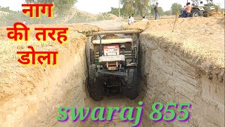 Swaraj 855 tractor trapped in ditch with loaded trolley loaded with soil (4k ultra HD video)