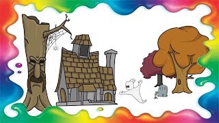 How to draw a haunted house for Halloween - step by step for kids