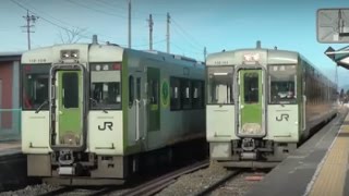 【小海線】ｷﾊ110形固定編成　朝日を浴びて列車交換!!