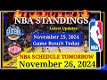 NBA STANDINGS TODAY as of November 25, 2024 | GAME RESULTS | NBA SCHEDULE November 26, 2024