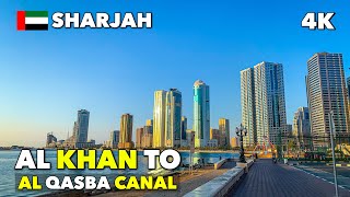 🇦🇪Sharjah, Al Khan Beach to Al Qasba Canal 4K Walk Tour