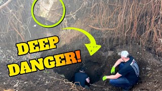 What's at the bottom!?! ANTIQUE BOTTLE DIGGING IN DEEP DANGEROUS HOLE!!!!