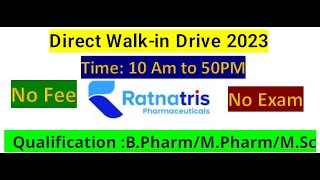 Ratnatris Pharmaceuticals Walk-in Drive Senior Officer/Officer - Oral Solid