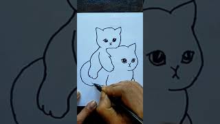 Cute Cat and Kitten Drawing./ #shorts #art #drawing #subscribe #foryou