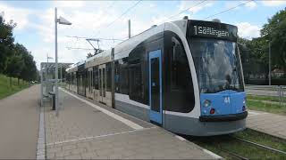 SWU Ulm : (Führerstand) Mittfahrt Straßenbahn /Tram : Linie 1 Böfingen - Söflingen  ( 07.2022 )