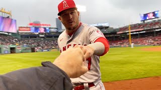 Mike Trout loves me — saying hey to the GOAT at Fenway Park