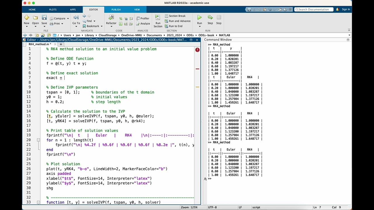 Fourth-order Runge-Kutta Method (MATLAB) - YouTube