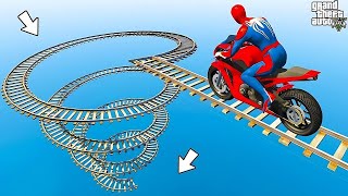 الأبطال الخارقين على القضبان دوامة قمع جس  SPIDER-MAN on Motorcycle in Spiral Bridge Stunt Ride!!!