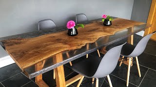 English Oak Clear & Grey Resin Dinning Table