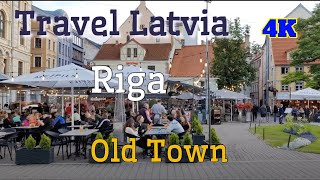 Latvia - Riga - 4K - Summer evening in crowded Old Town - 2022