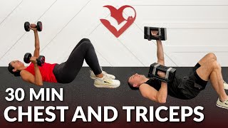 30 Min Dumbbell Chest Workout at Home - Chest and Triceps Exercises