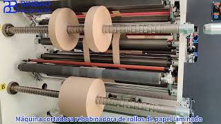 Máquina cortadora rebobinadora de rollos de papel laminado