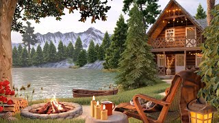 Cozy Mountain Cabin by the Lake Ambience with Campfire, Lake Waves and Relaxing Summer Forest Sounds