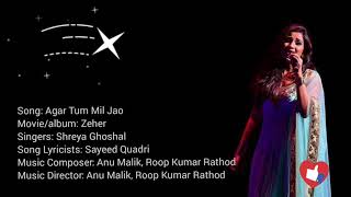 Agar Tum Mil Jao | Lyrics | Zeher | Shreya Ghoshal