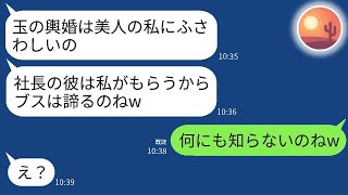 【LINE】会社社長の婚約者を奪った元同級生から1000万円の豪華な結婚式の話を自慢されて、「玉の輿は美人の私にふさわしいわねw」と勝ち誇った略奪女に、彼の正体を知らせた時の反応が面白かったですね。