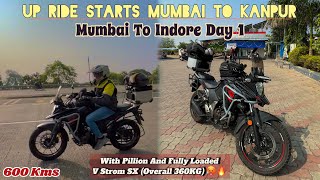 MUMBAI TO KANPUR ON V STROM SX 250 || RIDE TILL INDORE FROM MUMBAI || DAY 1 || 600KMS NON-STOP 🔥