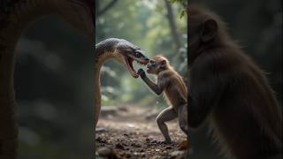 Monkey's Brave Move Against a Giant Snake! 🐒⚡ #wildanimals #animals #snake #monkey