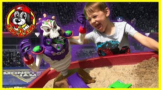 Monster Jam Toy Trucks - GRIM TAKE DOWN PLAYSET - (ft. GRAVE DIGGER with Freestyle Show Highlights!)