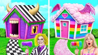 Beetlejuice vs Barbie One Colored House Challenge by Multi DO Smile