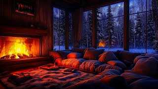 Peaceful Snowfall, Gentle Whispering Wind Outside the Window, and a Cozy Fireplace Ambiance Indoors