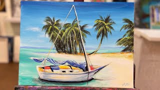 How To Paint a Sailboat & Seascape | acrylic step by step painting tutorial