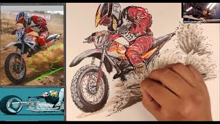 CLASE DE DIBUJO 97 / ILUSTRACION DE MOTOCICLETA / (Principiantes)