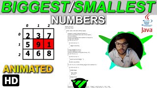 Find biggest and smallest number in the 2-d Array Java Program | Animated Java Tutorial Video