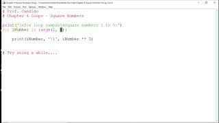 Python for loop square numbers