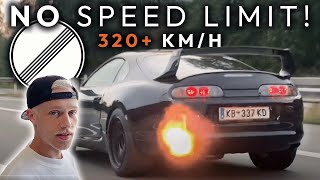 1000hp SUPRA 320+KM/H AUTOBAHN Run - *NO SPEED LIMIT* - 2JZ Sound & Flames - OG
