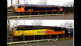 Class 69, 69003 compared with Class 56, 56096 (hauling 701043) at West Byfleet on 29/03/22