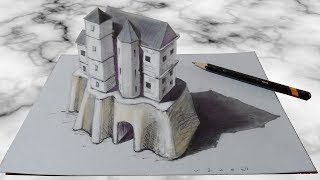 AWESOME CREATION IN 3D - How to Draw 3D Castle - 3D Trick Art