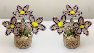 DIY Flower and Flower vase Decoration Idea with Jute Rope | Home Decor Jute Flower Showpiece