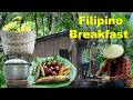 Filipino breakfast steam camote tops, fried banana, fried smoked fish, longganisa | Countryside life