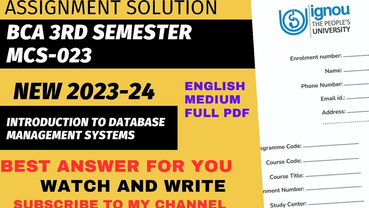 Mcs 023 Solved Assignment 2023 24 L Introduction To Data Base