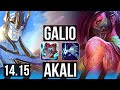 GALIO vs AKALI (MID) | 9/1/5, Legendary, 600+ games | NA Grandmaster | 14.15