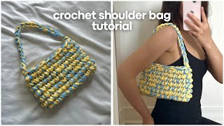 how to crochet a shoulder bag FOR BEGINNERS 🌻 crochet t-shirt yarn bag